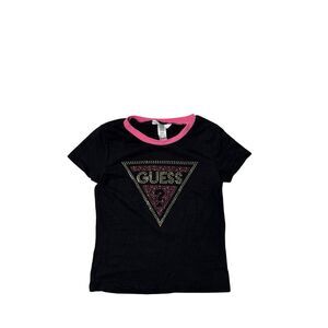 Guess Rhinestone Y2K Baby Tee Black and Pink Sparkle NWT
